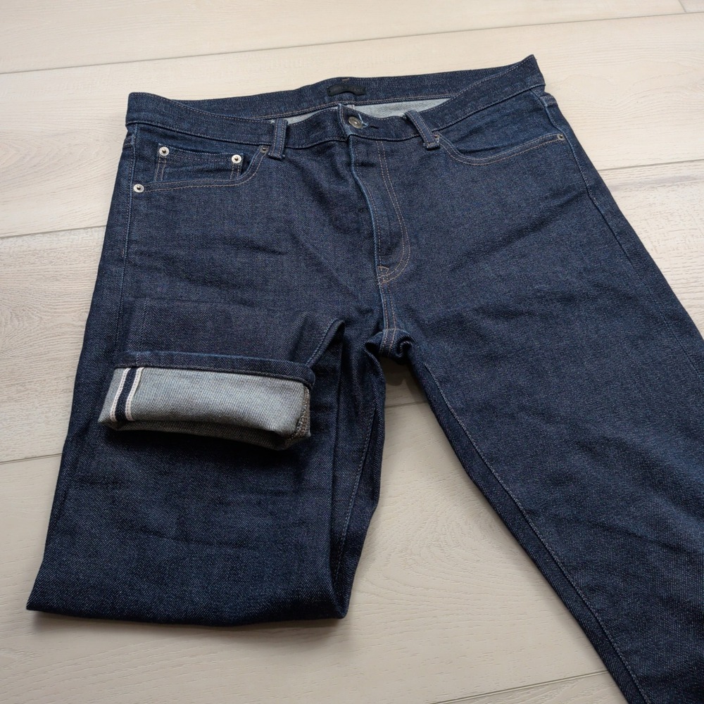 Uniqlo Selvedge Kaihara Jeans Mens 34x28 Dark Indigo Japanese Denim Stretch